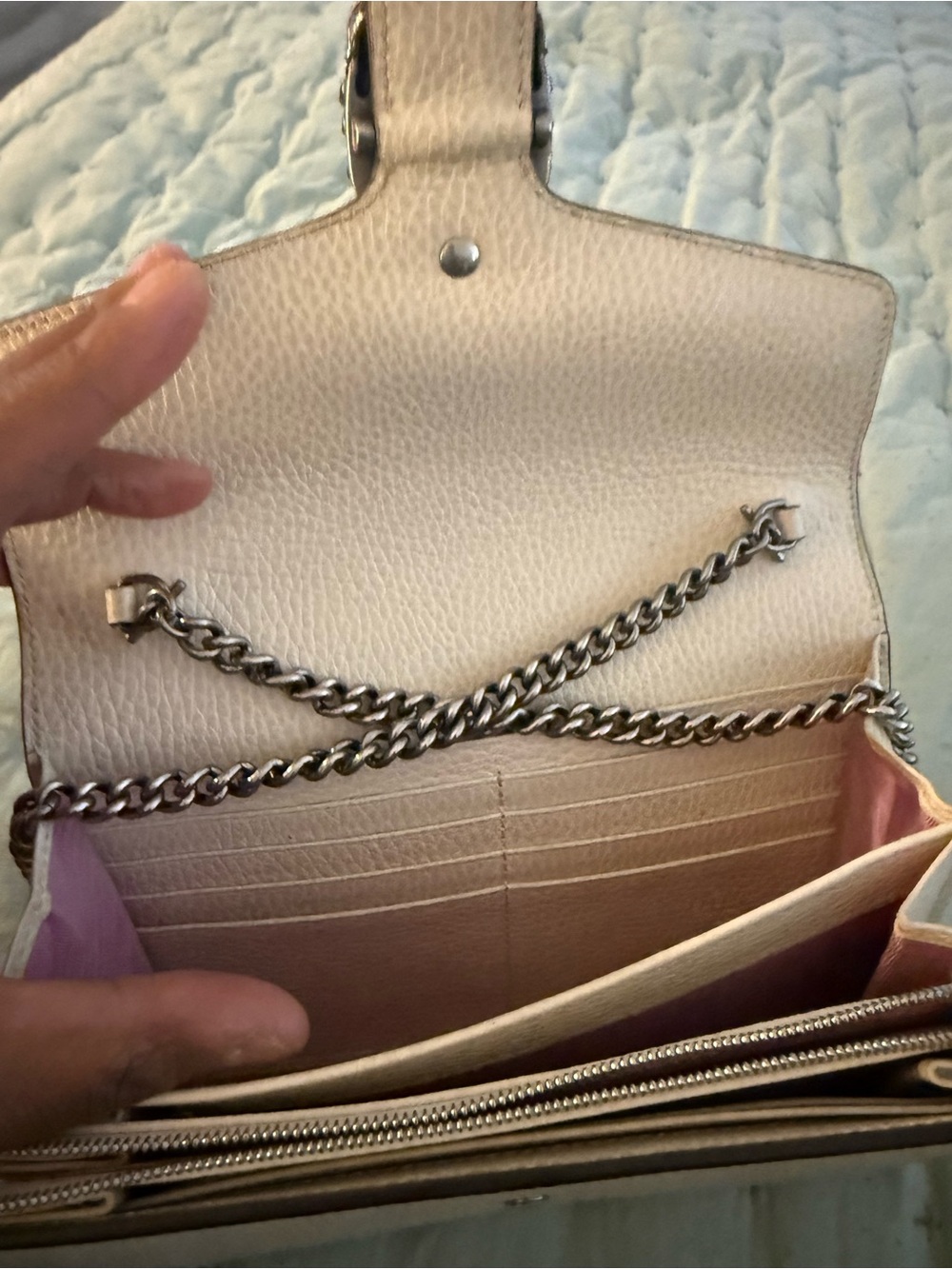 Gucci Dionysus Women's Cream white Leather wallet Shoulder bag with Silver Chain - Picture 12 of 16